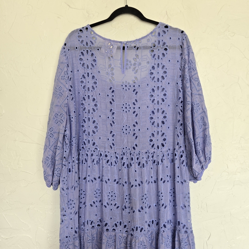 Johnny Was Boho Castillo Eyelet Periwinkle Purple Tiered Dress, XL - Picture 10 of 12